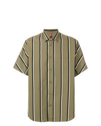 Оливковая рубашка с коротким рукавом в вертикальную полоску