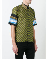 Мужская оливковая рубашка с коротким рукавом в клетку от Givenchy