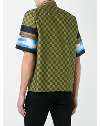 Мужская оливковая рубашка с коротким рукавом в клетку от Givenchy