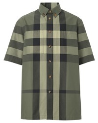 Мужская оливковая рубашка с коротким рукавом в шотландскую клетку от Burberry