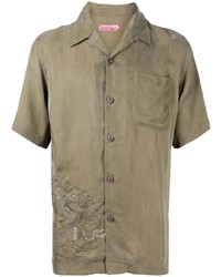 Мужская оливковая рубашка с коротким рукавом с вышивкой от Maharishi