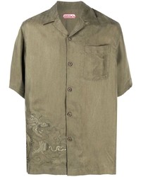 Мужская оливковая рубашка с коротким рукавом с вышивкой от Maharishi
