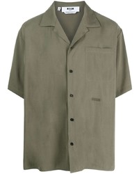 Мужская оливковая рубашка с коротким рукавом с вышивкой от MSGM