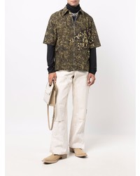 Мужская оливковая рубашка с коротким рукавом с камуфляжным принтом от Givenchy