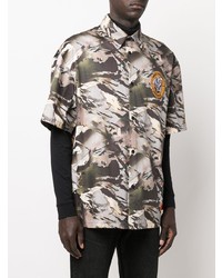Мужская оливковая рубашка с коротким рукавом с камуфляжным принтом от Heron Preston