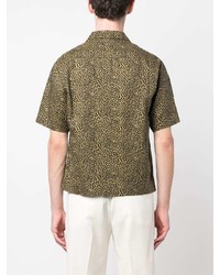 Мужская оливковая рубашка с коротким рукавом с леопардовым принтом от Saint Laurent