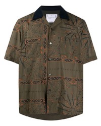 Мужская оливковая рубашка с коротким рукавом с "огурцами" от Sacai