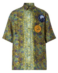 Мужская оливковая рубашка с коротким рукавом с принтом от Burberry