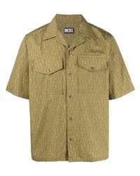 Мужская оливковая рубашка с коротким рукавом с принтом от Diesel