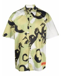 Мужская оливковая рубашка с коротким рукавом с принтом от Heron Preston