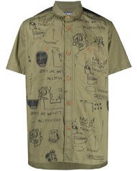 Мужская оливковая рубашка с коротким рукавом с принтом от Junya Watanabe