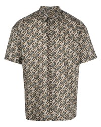 Мужская оливковая рубашка с коротким рукавом с принтом от Les Hommes