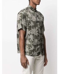 Мужская оливковая рубашка с коротким рукавом с принтом от Laneus