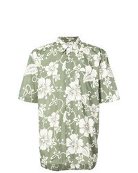 Оливковая рубашка с коротким рукавом с цветочным принтом