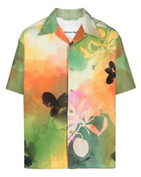 Мужская оливковая рубашка с коротким рукавом с цветочным принтом от Andersson Bell