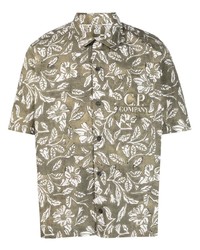 Мужская оливковая рубашка с коротким рукавом с цветочным принтом от C.P. Company