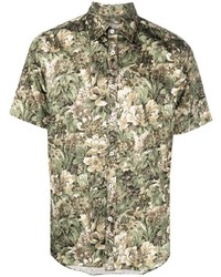 Мужская оливковая рубашка с коротким рукавом с цветочным принтом от Canali