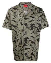 Мужская оливковая рубашка с коротким рукавом с цветочным принтом от Hugo
