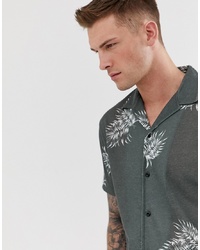 Мужская оливковая рубашка с коротким рукавом с цветочным принтом от Jack & Jones