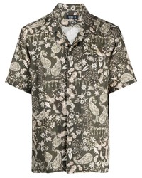 Мужская оливковая рубашка с коротким рукавом с цветочным принтом от Man On The Boon.