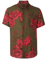 Мужская оливковая рубашка с коротким рукавом с цветочным принтом от OSKLEN