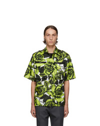 Мужская оливковая рубашка с коротким рукавом с цветочным принтом от Prada