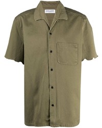 Мужская оливковая рубашка с коротким рукавом от Saint Laurent
