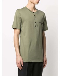 Мужская оливковая футболка на пуговицах от Balmain