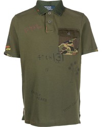 Мужская оливковая футболка-поло в сеточку с камуфляжным принтом от Polo Ralph Lauren