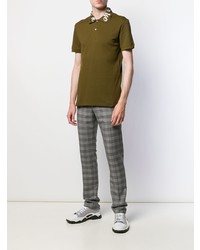 Мужская оливковая футболка-поло с вышивкой от Alexander McQueen
