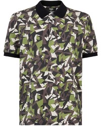 Мужская оливковая футболка-поло с камуфляжным принтом от Fendi