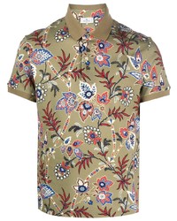 Мужская оливковая футболка-поло с цветочным принтом от Etro
