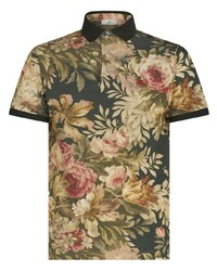 Мужская оливковая футболка-поло с цветочным принтом от Etro