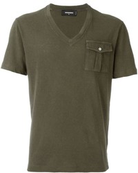 Мужская оливковая футболка с v-образным вырезом от DSQUARED2