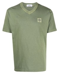 Мужская оливковая футболка с v-образным вырезом от Stone Island