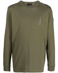 Мужская оливковая футболка с длинным рукавом с принтом от Moncler