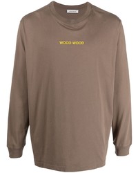 Мужская оливковая футболка с длинным рукавом с принтом от Wood Wood