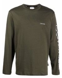 Мужская оливковая футболка с длинным рукавом от Calvin Klein