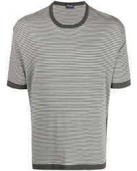 Мужская оливковая футболка с круглым вырезом в горизонтальную полоску от Drumohr