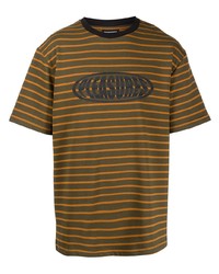 Мужская оливковая футболка с круглым вырезом в горизонтальную полоску от Pleasures