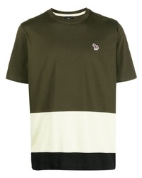 Мужская оливковая футболка с круглым вырезом в горизонтальную полоску от PS Paul Smith