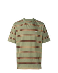 Мужская оливковая футболка с круглым вырезом в горизонтальную полоску от Stussy