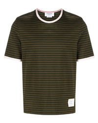 Мужская оливковая футболка с круглым вырезом в горизонтальную полоску от Thom Browne