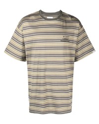Мужская оливковая футболка с круглым вырезом в горизонтальную полоску от WTAPS