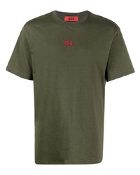 Мужская оливковая футболка с круглым вырезом с вышивкой от 424