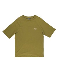 Мужская оливковая футболка с круглым вырезом с вышивкой от A.P.C.