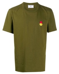 Мужская оливковая футболка с круглым вырезом с вышивкой от Ami Paris