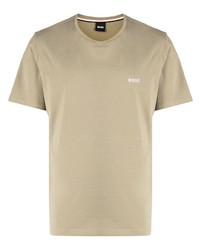 Мужская оливковая футболка с круглым вырезом с вышивкой от BOSS