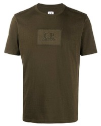 Мужская оливковая футболка с круглым вырезом с вышивкой от C.P. Company