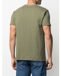 Мужская оливковая футболка с круглым вырезом с вышивкой от KAPITAL